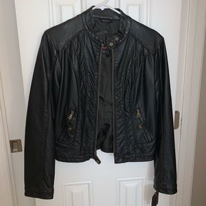 Giacca Black Faux Leather Moto Jacket Size Small New With Tags